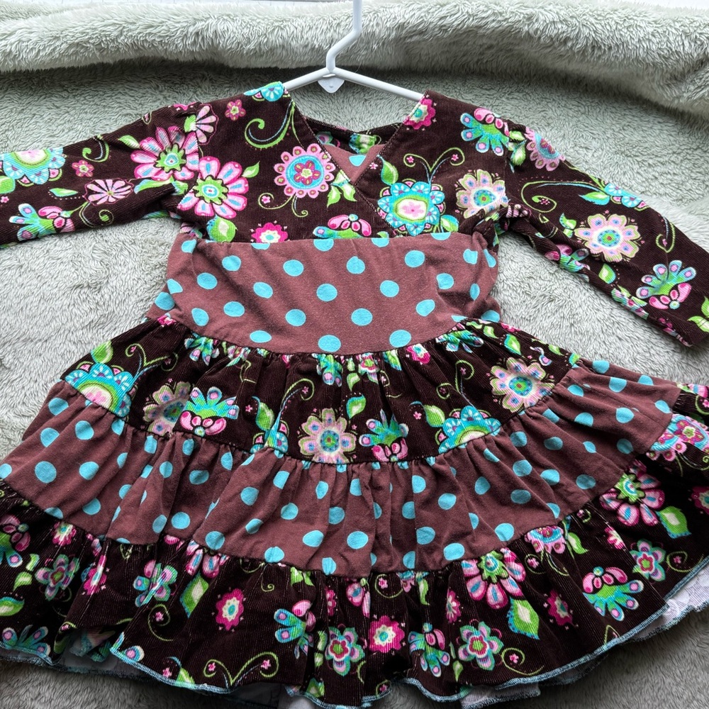 Vintage Corkys Kids Girls 24 Months Vibrant Floral Polka Dot Corduroy Kids Dress